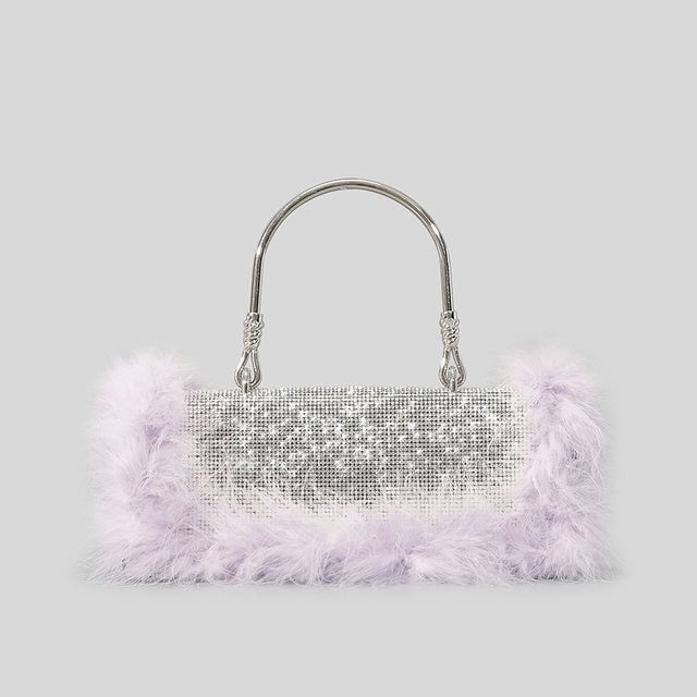 Ostrich Hair Rhinocaster Bag Female Mink Hair Inlaid With Diamond Full Drill Single Shoulder Crossbody $55.00 Dana Fashion Color: Light Purple Women's Bags Product information: Color: White, Black, mint Green, Blue, light purple, Rose, gray, Brown 1 Mater