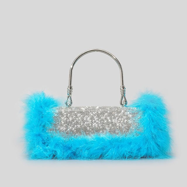 Ostrich Hair Rhinocaster Bag Female Mink Hair Inlaid With Diamond Full Drill Single Shoulder Crossbody $55.00 Dana Fashion Color: Blue Women's Bags Product information: Color: White, Black, mint Green, Blue, light purple, Rose, gray, Brown 1 Material: acr