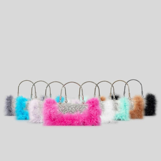 Ostrich Hair Rhinocaster Bag Female Mink Hair Inlaid With Diamond Full Drill Single Shoulder Crossbody $55.00 Dana Fashion Color: Black Women's Bags Product information: Color: White, Black, mint Green, Blue, light purple, Rose, gray, Brown 1 Material: ac