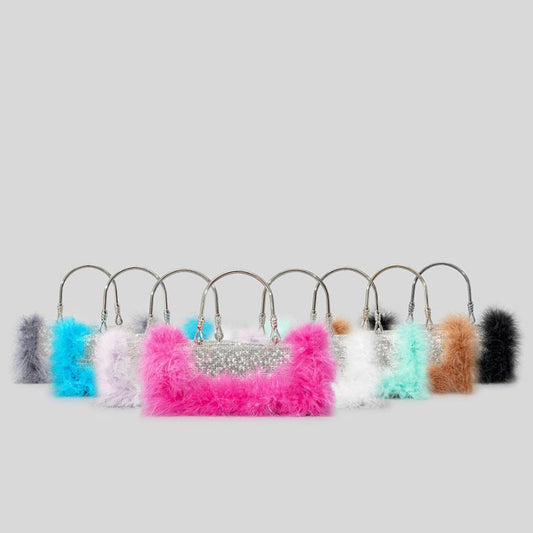 Ostrich Hair Rhinocaster Bag Female Mink Hair Inlaid With Diamond Full Drill Single Shoulder Crossbody $55.00 Dana Fashion Color: Black Women's Bags Product information: Color: White, Black, mint Green, Blue, light purple, Rose, gray, Brown 1 Material: ac