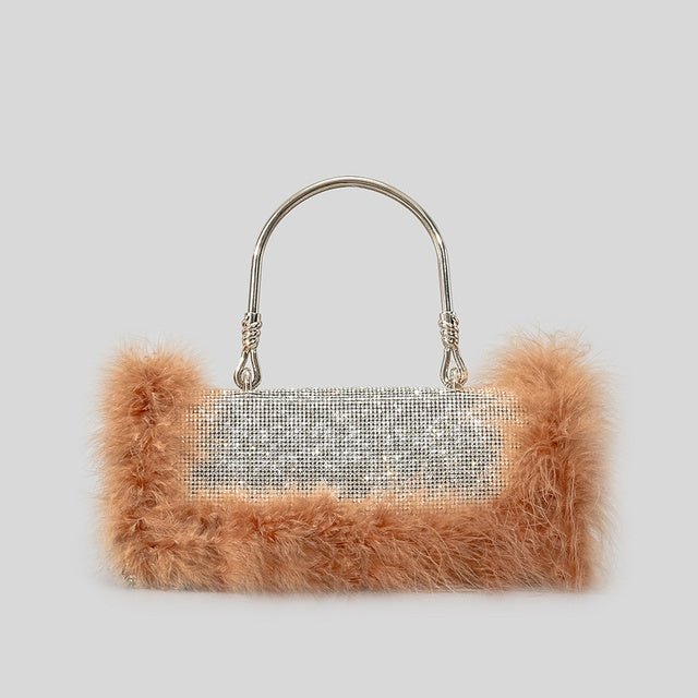 Ostrich Hair Rhinocaster Bag Female Mink Hair Inlaid With Diamond Full Drill Single Shoulder Crossbody $55.00 Dana Fashion Color: Brown Women's Bags Product information: Color: White, Black, mint Green, Blue, light purple, Rose, gray, Brown 1 Material: ac