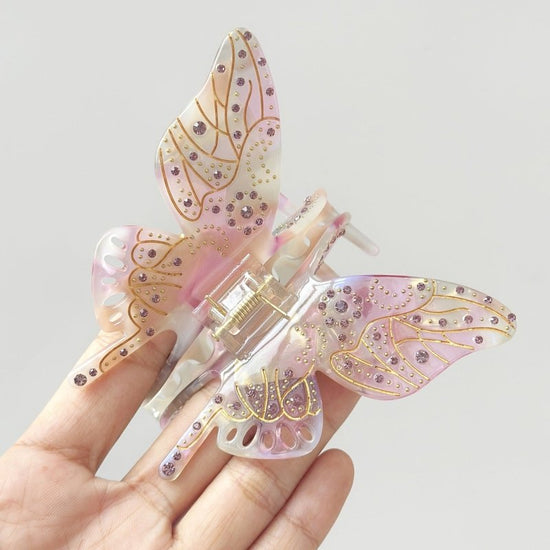 Oversized Light Luxury Glass Butterfly Hair Claw Headdress $33.10 Dana Fashion Color: Crystal Pink Women's Accessories Product information: Treatment Process: Diamond Color: Jelly Green, jelly yellow, Crystal Pink Applicable people: women Style: Women's M