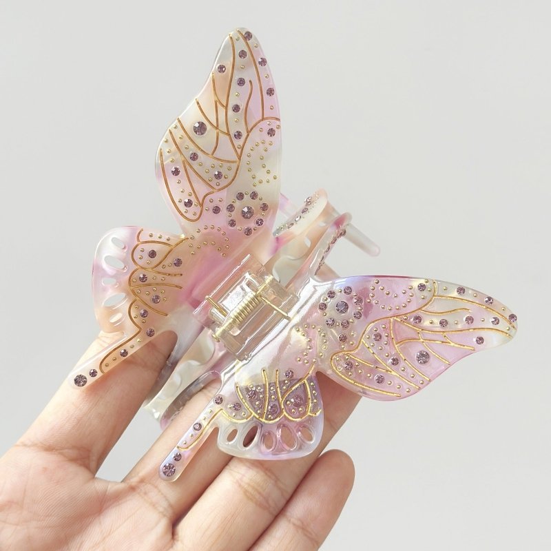 Oversized Light Luxury Glass Butterfly Hair Claw Headdress $33.10 Dana Fashion Color: Crystal Pink Women's Accessories Product information: Treatment Process: Diamond Color: Jelly Green, jelly yellow, Crystal Pink Applicable people: women Style: Women's M