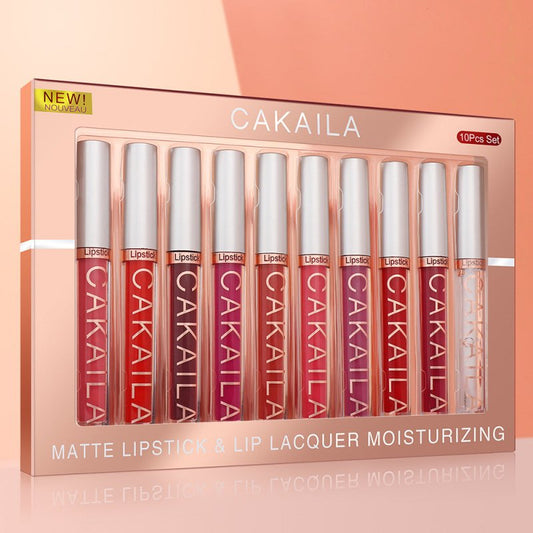 Pack Of 10 Matte Nonstick Cup Waterproof Lip Gloss $36.76 Dana Fashion style: 1 Style makeup Selling point: Color and texture: It can fully meet the needs of all women. Saturated hue, smooth texture, easy to apply. Use aspects: Easy to use, suitable for e