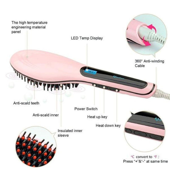 Paddle Brush Hair Straightener $18.46 Dana Fashion Model: BlackxAU Beauty Tools PRODUCT DESCRIPTION Introduction : Color : Pink , Black Type : Straightener Hair Comb Voltage : Global Universal Voltage 100 V - 240 V Plug Standard : EU Plug / US Plug / UK P