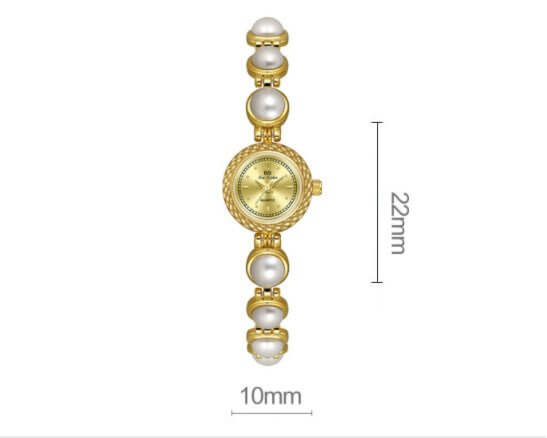 Pearl Bracelet Watch Temperament Women's Watch $35.50 Dana Fashion Color: Champagne Gold Surface Women's Accessories Product information: Material: electroplated alloy Surface: Sun pattern metal surface Watch cover: mineral reinforced glass Movement: quar