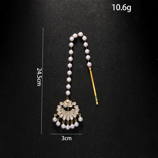 Pearl Forehead Diamond Headdress Ethnic Exotic Style Rhinestone Hair Chain $27.11 Dana Fashion Color: Gold Women's Accessories Product information: Color: gold, silver Material: Rhinestone Popular elements: Tassel Style: European and American Style: weddi