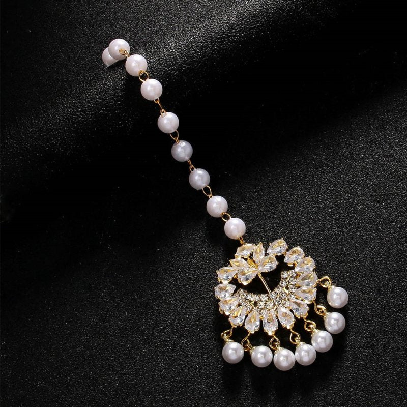 Pearl Forehead Diamond Headdress Ethnic Exotic Style Rhinestone Hair Chain $27.11 Dana Fashion Color: Gold Women's Accessories Product information: Color: gold, silver Material: Rhinestone Popular elements: Tassel Style: European and American Style: weddi
