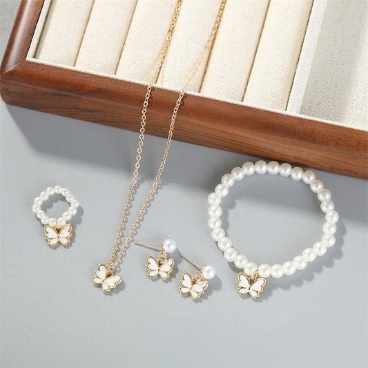 Pearl Ornament Butterfly Necklace For Women Bracelet Ring Earrings Suit $19.90 Dana Fashion Color: Black Women's Accessories Product information: Treatment Process: Electroplating Color: white, black, pink Pendant material: Alloy Chain style: Pearl Chain