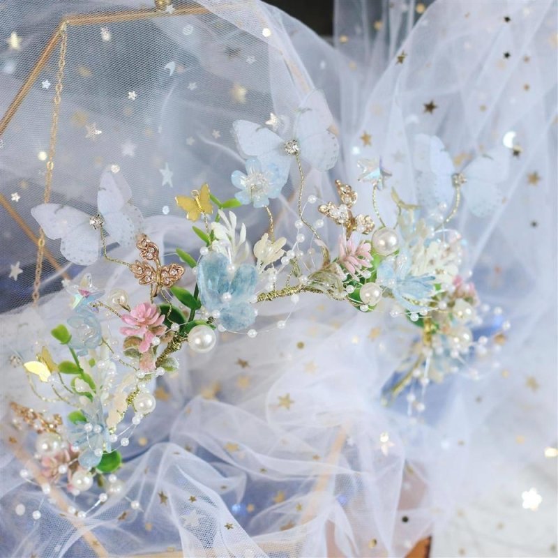 Performance Butterfly Garland Headdress Super Fairy MSN Series Children's Garland $59.00 Dana Fashion Color: Blue And White Women's Accessories Product information: Color: blue and white crown Applicable people: children Style: Children Material: Metal Po