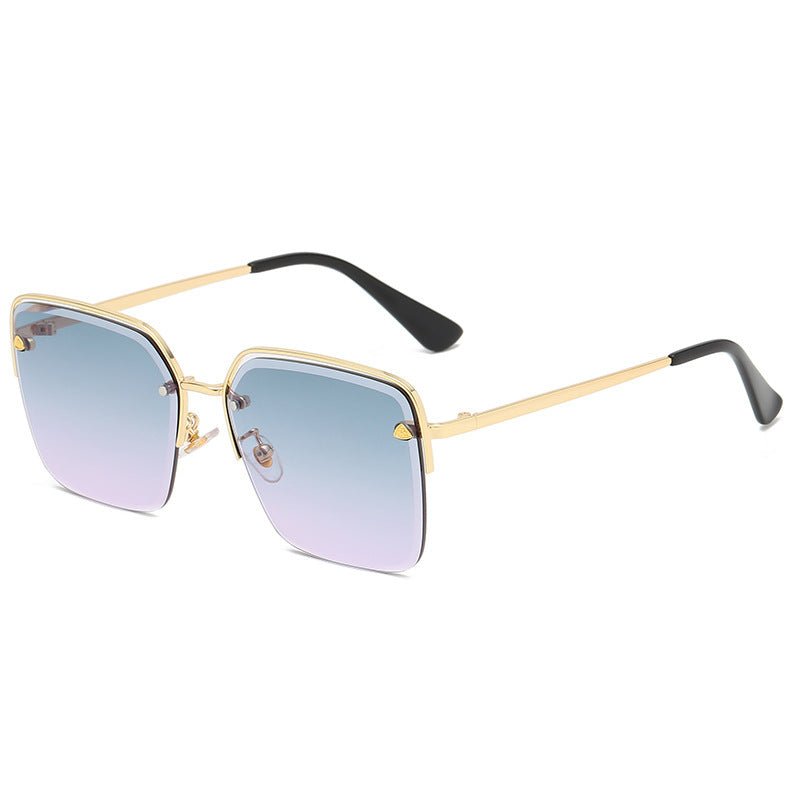 Personality Trend Sunglasses Summer Half Metal Frame Two-color Gradient PC Lens Fashion Glasses $26.00 Dana Fashion Color: Purple Women's Accessories Specifications: Conventional Glasses structure: frame Lens material: AC Style: Fashion Frame material: PC