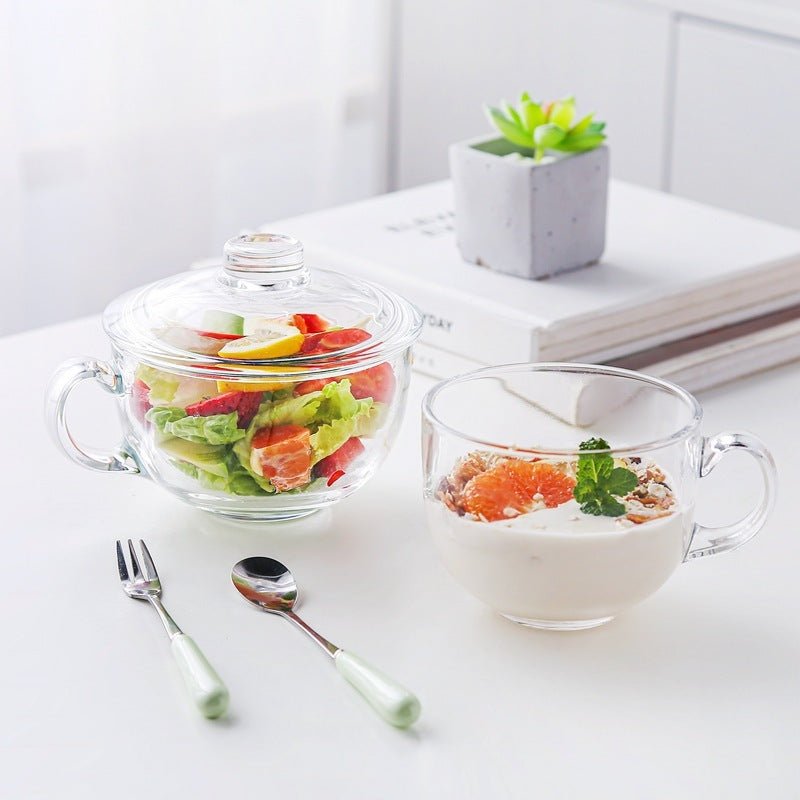 Personalized Milk Spoon with Cover Large Glass Bowl $19.50 Dana Fashion Color: A Dana's Kitchen Overview： Brimmel oatmeal breakfast water cup creative personality with cover spoon milk home large volume glass bowl lady Specification： Product name: Toughen