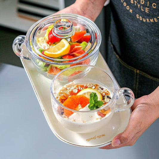 Personalized Milk Spoon with Cover Large Glass Bowl $19.50 Dana Fashion Color: A Dana's Kitchen Overview： Brimmel oatmeal breakfast water cup creative personality with cover spoon milk home large volume glass bowl lady Specification： Product name: Toughen