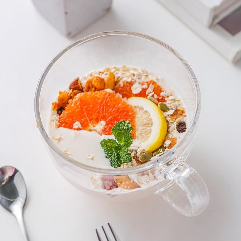 Personalized Milk Spoon with Cover Large Glass Bowl $19.50 Dana Fashion Color: A Dana's Kitchen Overview： Brimmel oatmeal breakfast water cup creative personality with cover spoon milk home large volume glass bowl lady Specification： Product name: Toughen
