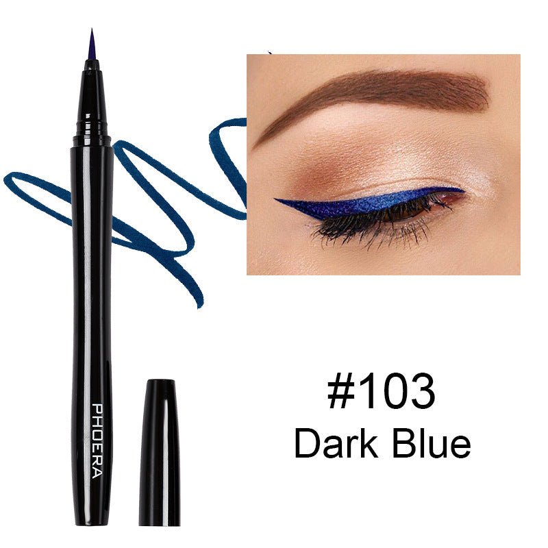 PHOERA Vacuum Straight Liquid Eyeliner $24.49 Dana Fashion Color: 103Dark Blue makeup Product information : Product Category: Eyeliner Colour: Black Net content: 101#Jet Black,102#Dark Brown,103#Dark Blue,104#Black Shimmer,105#Platinum Silver,106#Dazzle G