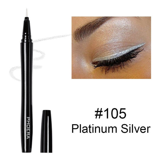 PHOERA Vacuum Straight Liquid Eyeliner $24.49 Dana Fashion Color: 101Jet Black makeup Product information : Product Category: Eyeliner Colour: Black Net content: 101#Jet Black,102#Dark Brown,103#Dark Blue,104#Black Shimmer,105#Platinum Silver,106#Dazzle G