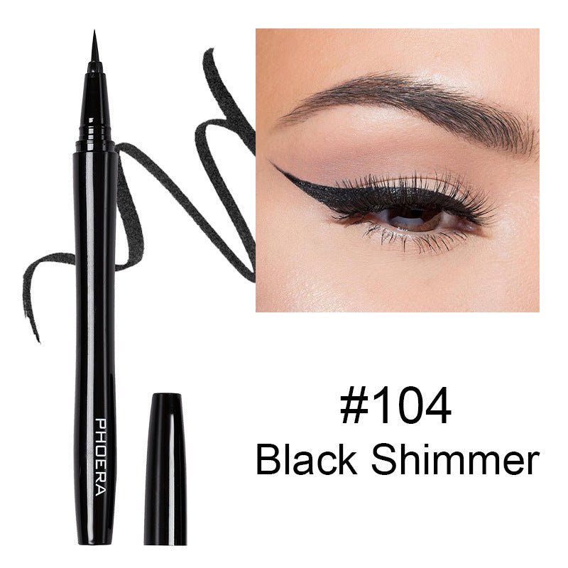 PHOERA Vacuum Straight Liquid Eyeliner $24.49 Dana Fashion Color: 104Black Shimmer makeup Product information : Product Category: Eyeliner Colour: Black Net content: 101#Jet Black,102#Dark Brown,103#Dark Blue,104#Black Shimmer,105#Platinum Silver,106#Dazz