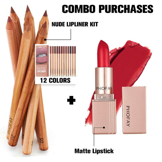 PHOFAY Nude Lipliner Kit And Matte Lipstick $125.50 Dana Fashion Color: 04Set makeup Net Weight: 0.8g x 12pcs Functions: Long-lasting, Matte finish Suggested Usage: Starting at the outer corners, glide along lips to line and define. Net Weight: 3.5g Funct