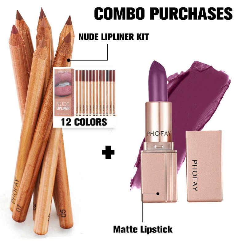 PHOFAY Nude Lipliner Kit And Matte Lipstick $125.50 Dana Fashion Color: 05Set makeup Net Weight: 0.8g x 12pcs Functions: Long-lasting, Matte finish Suggested Usage: Starting at the outer corners, glide along lips to line and define. Net Weight: 3.5g Funct