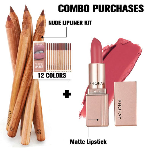 PHOFAY Nude Lipliner Kit And Matte Lipstick $125.50 Dana Fashion Color: 01Set makeup Net Weight: 0.8g x 12pcs Functions: Long-lasting, Matte finish Suggested Usage: Starting at the outer corners, glide along lips to line and define. Net Weight: 3.5g Funct