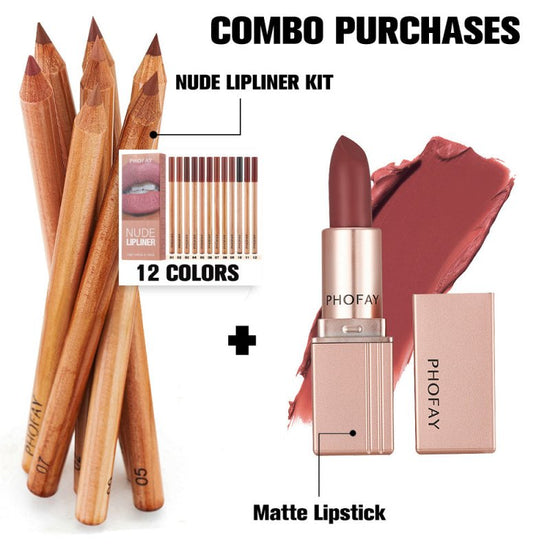 PHOFAY Nude Lipliner Kit And Matte Lipstick $125.50 Dana Fashion Color: 01Set makeup Net Weight: 0.8g x 12pcs Functions: Long-lasting, Matte finish Suggested Usage: Starting at the outer corners, glide along lips to line and define. Net Weight: 3.5g Funct