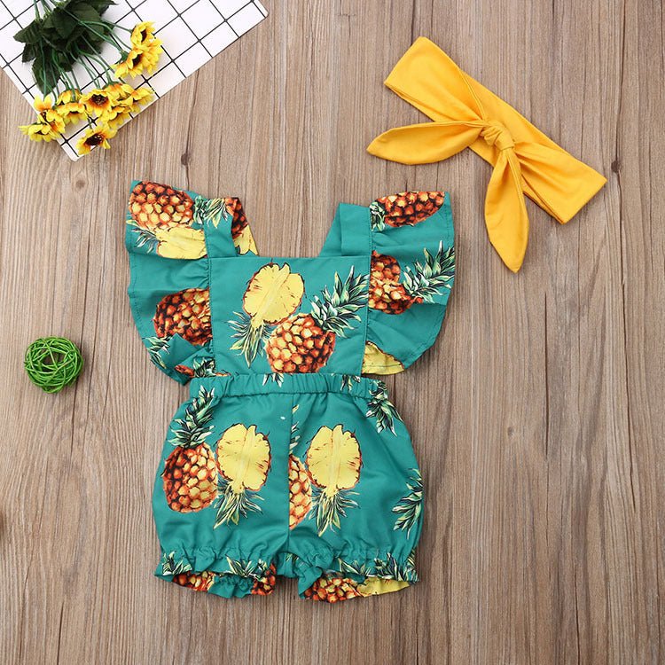 Pineapple print baby romper $13.78 Dana Fashion Color: Green Size: 100cm Baby Clothing Fabric name: chemical fiber blended Main fabric composition: polyester fiber (polyester) Main fabric ingredient content: 96 (%) size(cm） Length waist Foot mouth 70 35 2