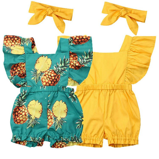 Pineapple print baby romper $13.78 Dana Fashion Color: Green Size: 100cm Baby Clothing Fabric name: chemical fiber blended Main fabric composition: polyester fiber (polyester) Main fabric ingredient content: 96 (%) size(cm） Length waist Foot mouth 70 35 2