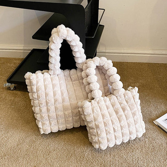 Plaid Handbags Winter Fashion High Capacity Shopping Plush Bag Korean Style Personalized Designer Luxury Tote Bags For Women $49.50 Dana Fashion Color: Beige Size: L Women's Bags Product information: Material: plush Style: fashionable and simple Features: