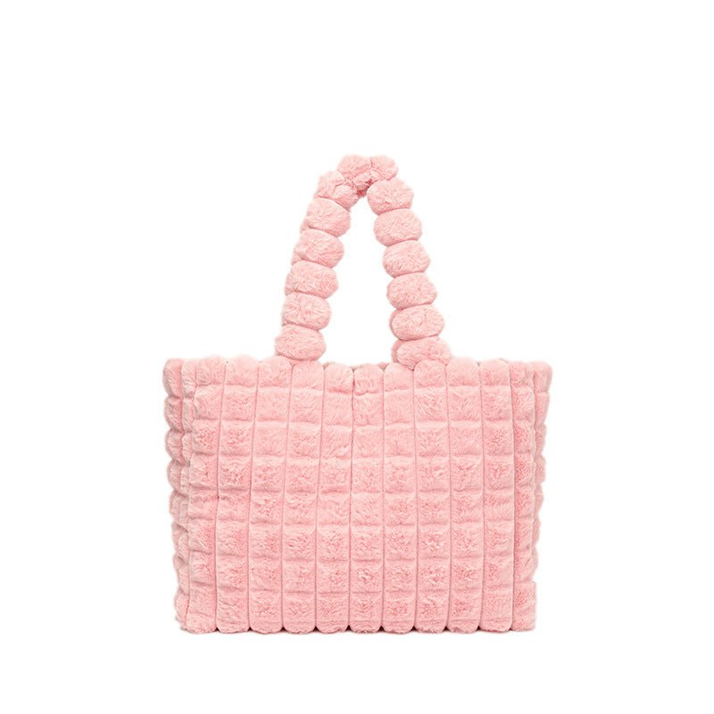 Plaid Handbags Winter Fashion High Capacity Shopping Plush Bag Korean Style Personalized Designer Luxury Tote Bags For Women $49.50 Dana Fashion Color: Pink Size: L Women's Bags Product information: Material: plush Style: fashionable and simple Features:S