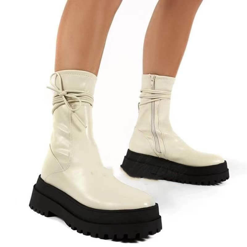 Platform Lace-up Middle Boots Plus Size Platform Heel Ankle Boots $49.90 Dana Fashion Color: Beige Size: 35 Women's shoes Product information: Color: black, beige Heel height: mid heel (3-5CM) Size: 35, 36, 37, 38, 39, 40, 41, 42, 43 Sole craft: viscose s