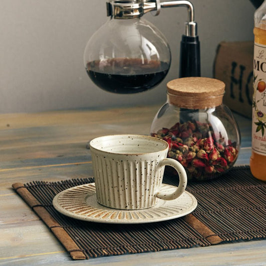 Playthings Japanese Single Product Coffee Cup With Saucer, Stoneware StripesDana FashionDana FashionPlaythings Japanese Single Product Coffee Cup With Saucer, Stoneware Stripes
