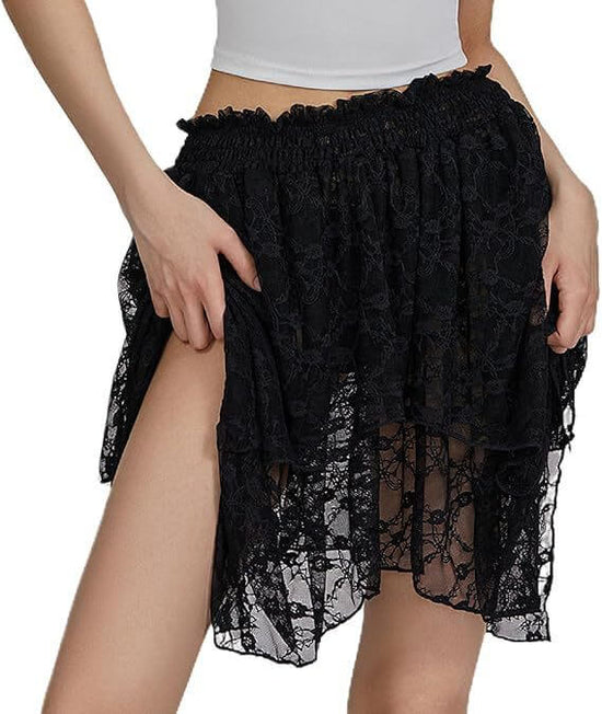 Pleated Frill Lace Layered Women's Y2g Lace Mini Skirt $39.90 Dana Fashion Color: Beige Size: L Women's clothing Product information: Fabric name: lace Skirt-type: asymmetric skirt Color: creamy-white, Black Main fabric composition: Spandex Size: S,M,L St