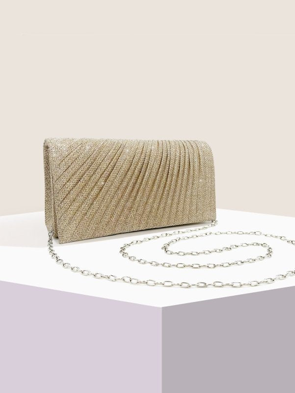 Pleated Party Dinner Bag $39.32 Dana Fashion Color: Champagne Women's Bags Product information: Lining texture: Polyester Applicable scenarios: Daily matching Color: blue, silver, champagne, black, Rose Red Hardness: medium and soft Material: PVC Suitcase