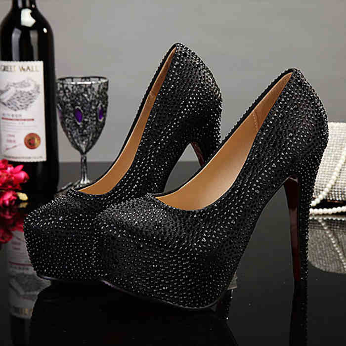 Plus Size Crystal 14cm Super High Heels $95.12 Dana Fashion Color: Black 14cm Size: 34 Women's shoes Product information: Size: 34,37,41,39,36,38,35,40,42 Upper material: sequin cloth Shoe Manufacturing Process: glued shoes Style: Pumps Insole material: P