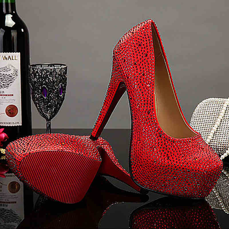 Plus Size Crystal 14cm Super High Heels $95.12 Dana Fashion Color: Red 14cm Size: 34 Women's shoes Product information: Size: 34,37,41,39,36,38,35,40,42 Upper material: sequin cloth Shoe Manufacturing Process: glued shoes Style: Pumps Insole material: PU