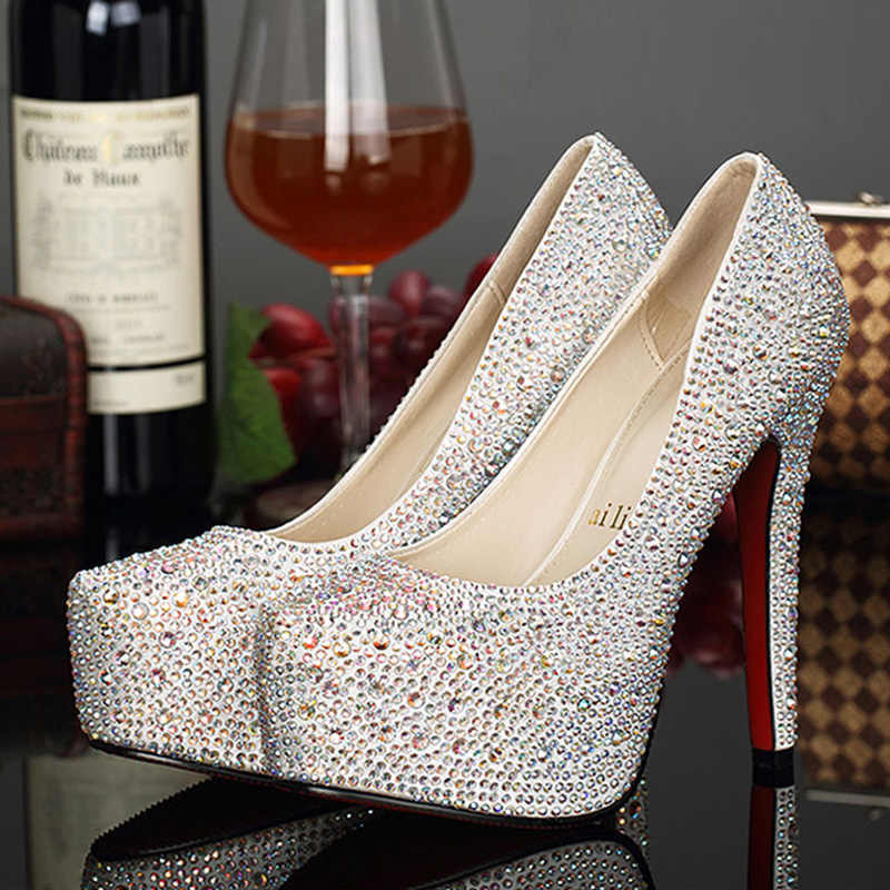 Plus Size Crystal 14cm Super High Heels $95.12 Dana Fashion Color: White 14cm Size: 34 Women's shoes Product information: Size: 34,37,41,39,36,38,35,40,42 Upper material: sequin cloth Shoe Manufacturing Process: glued shoes Style: Pumps Insole material: P