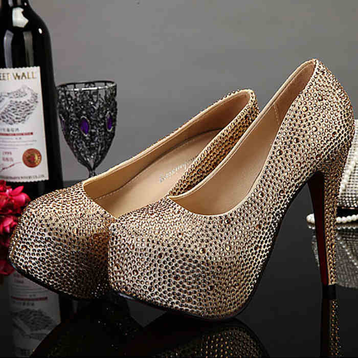 Plus Size Crystal 14cm Super High Heels $95.12 Dana Fashion Color: Champagne 14cm Size: 34 Women's shoes Product information: Size: 34,37,41,39,36,38,35,40,42 Upper material: sequin cloth Shoe Manufacturing Process: glued shoes Style: Pumps Insole materia