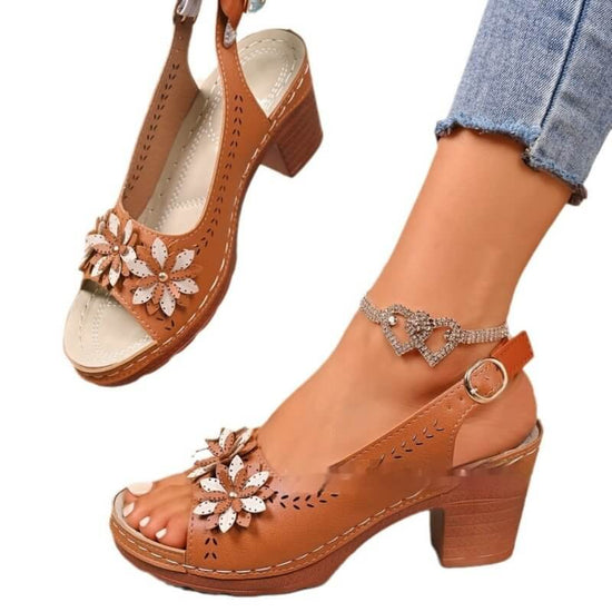 Plus Size Flowers High Heel Slippers Women $33.50 Dana Fashion Color: Light Brown Size: 36 Women's shoes Product information: Toe bracket shape: Fish Mouth Color: light brown, white Shoe Upper material: artificial pu Size: 36, 37, 38, 39, 40, 41, 42, 43 S