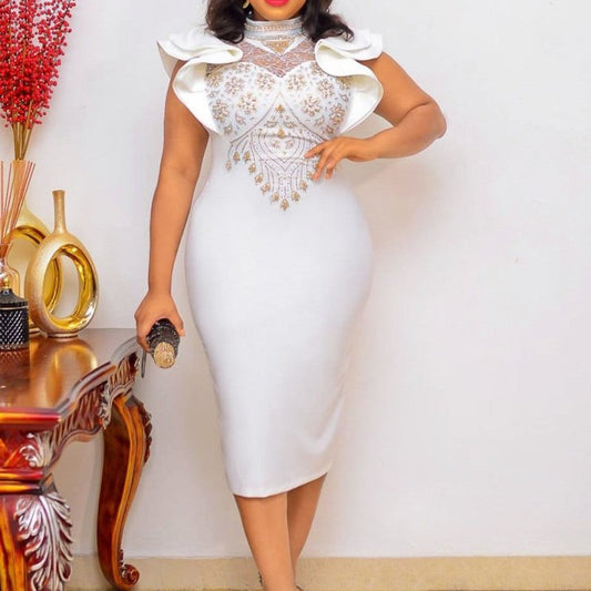 Plus Size Ruffled Sleeves High Waist Temperament Mid-length Dress $75.50 Dana Fashion Color: White Size: L Women's clothing Product information: Pattern: solid color Skirt-type: One-Step skirt Color: White Waist Type: Mid waist Size: S,M,L,XL,XXL,XXXL Sty