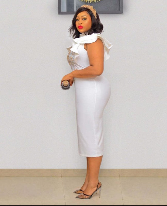 Plus Size Ruffled Sleeves High Waist Temperament Mid-length Dress $75.50 Dana Fashion Color: White Size: L Women's clothing Product information: Pattern: solid color Skirt-type: One-Step skirt Color: White Waist Type: Mid waist Size: S,M,L,XL,XXL,XXXL Sty