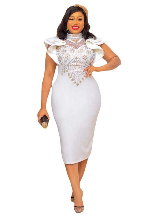 Plus Size Ruffled Sleeves High Waist Temperament Mid-length Dress $75.50 Dana Fashion Color: White Size: L Women's clothing Product information: Pattern: solid color Skirt-type: One-Step skirt Color: White Waist Type: Mid waist Size: S,M,L,XL,XXL,XXXL Sty