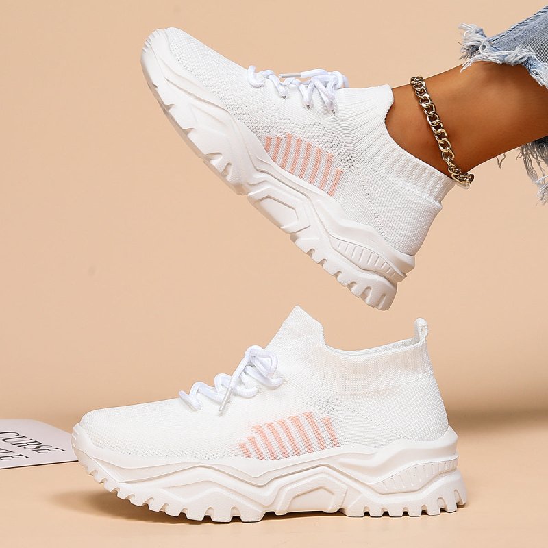 Plus Size Sports Breathable Flyknit Socks Shoes $49.31 Dana Fashion Color: Pink Size: 36 Women's shoes Product information: Pattern: solid color Toe holder shape: round head Color: Pink Shoe Upper material: Mesh Heel height: mid heel (3-5CM) Size: 36, 37,