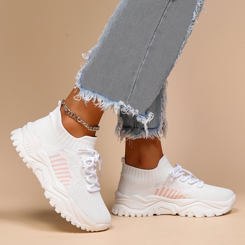 Plus Size Sports Breathable Flyknit Socks Shoes $49.31 Dana Fashion Color: Pink Size: 36 Women's shoes Product information: Pattern: solid color Toe holder shape: round head Color: Pink Shoe Upper material: Mesh Heel height: mid heel (3-5CM) Size: 36, 37,