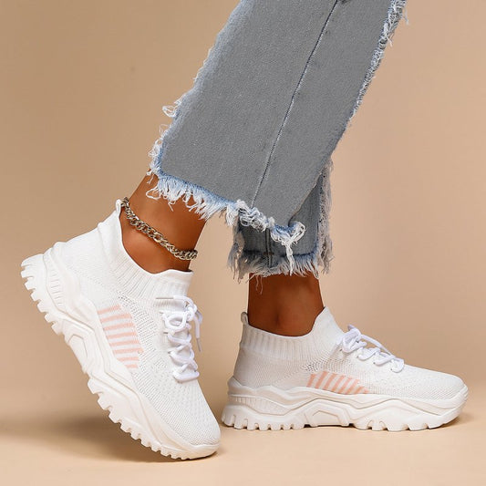 Plus Size Sports Breathable Flyknit Socks Shoes $49.31 Dana Fashion Color: Pink Size: 36 Women's shoes Product information: Pattern: solid color Toe holder shape: round head Color: Pink Shoe Upper material: Mesh Heel height: mid heel (3-5CM) Size: 36, 37,