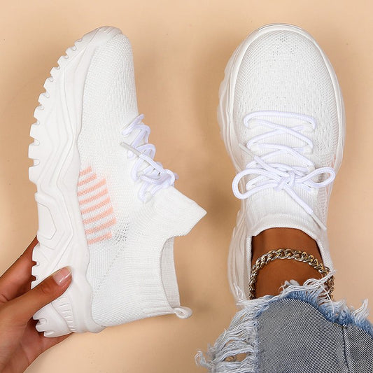 Plus Size Sports Breathable Flyknit Socks Shoes $49.31 Dana Fashion Color: Pink Size: 36 Women's shoes Product information: Pattern: solid color Toe holder shape: round head Color: Pink Shoe Upper material: Mesh Heel height: mid heel (3-5CM) Size: 36, 37,