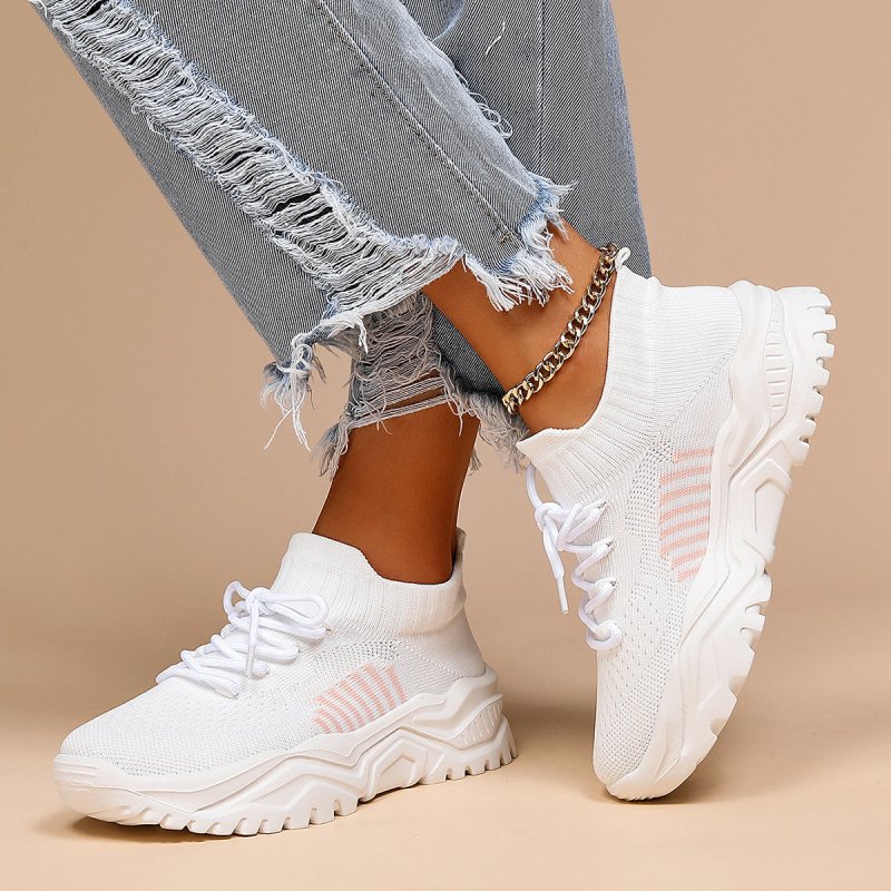 Plus Size Sports Breathable Flyknit Socks Shoes $49.31 Dana Fashion Color: Pink Size: 36 Women's shoes Product information: Pattern: solid color Toe holder shape: round head Color: Pink Shoe Upper material: Mesh Heel height: mid heel (3-5CM) Size: 36, 37,