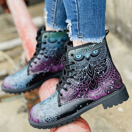 Plus Size Women's Printed Multi-color Printed Martin Boots $44.90 Dana Fashion Color: Owl Size: 35 Women's shoes Product information: Pattern: Graffiti Color: Owl Heel height: low heel (1-3CM) Length of socks: Middle calf Heel shape: short stout heel Size