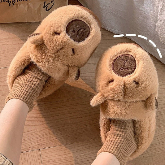 Plush Capybara Slippers Comfortable Slip-on House Shoes Non-Slip Fluffy Couple Slippers Furry Animal Slippers For Indoor Bedroom $45.54 Dana Fashion Size: 26to27 Women's shoes