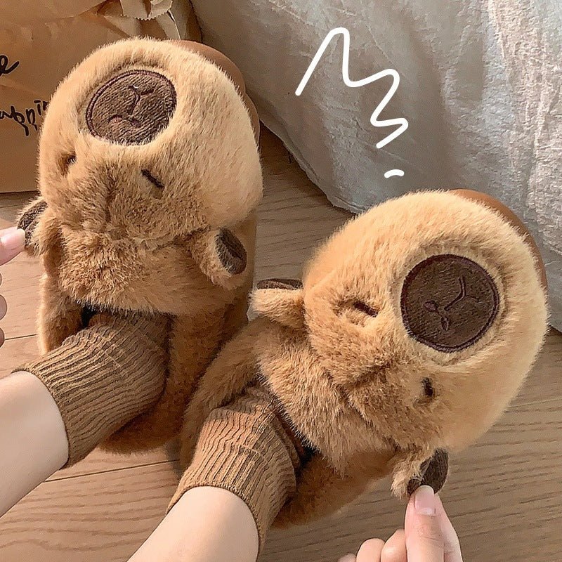 Plush Capybara Slippers Comfortable Slip-on House Shoes Non-Slip Fluffy Couple Slippers Furry Animal Slippers For Indoor Bedroom $45.54 Dana Fashion Size: 26to27 Women's shoes