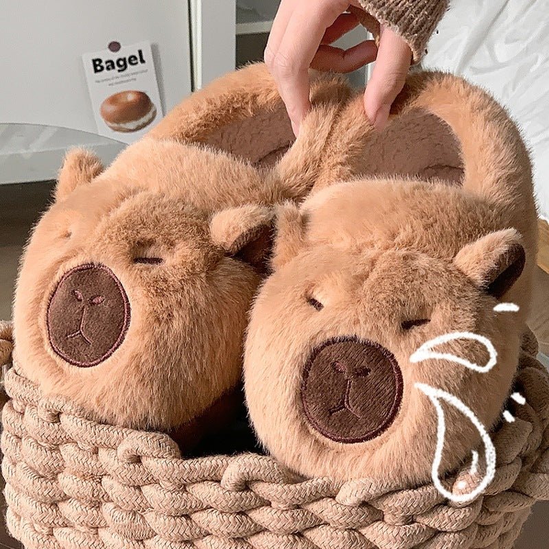 Plush Capybara Slippers Comfortable Slip-on House Shoes Non-Slip Fluffy Couple Slippers Furry Animal Slippers For Indoor Bedroom $45.54 Dana Fashion Size: 26to27 Women's shoes